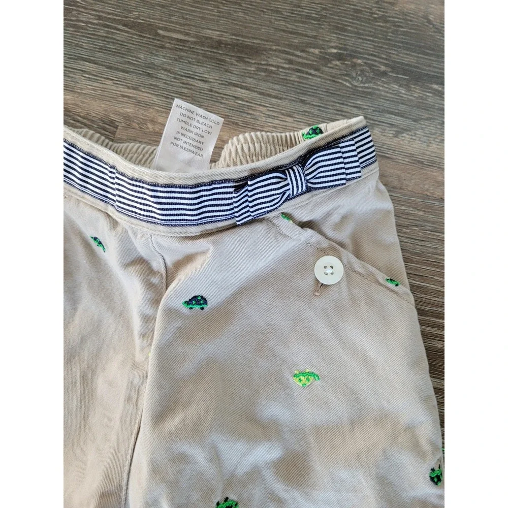 Gymboree Toddler Girls Khaki Turtle Embroidered Pants‎ 3T Tan Striped Bow #1
